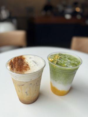 Salted Caramel Shaken Espresso & Mango Matcha Latte