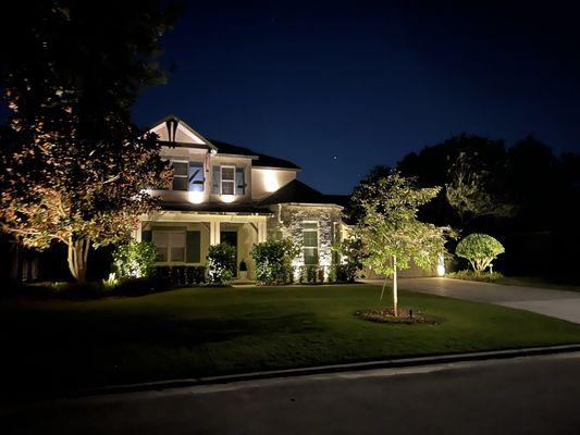 Outdoor lighting that was installed in the front of our home.