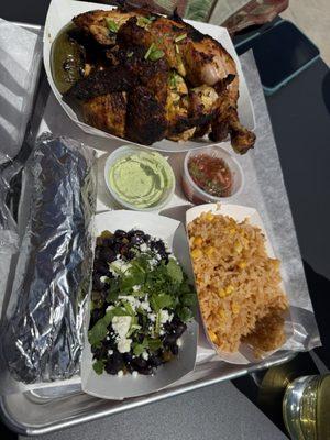 Half spicy chicken with black beans and rice