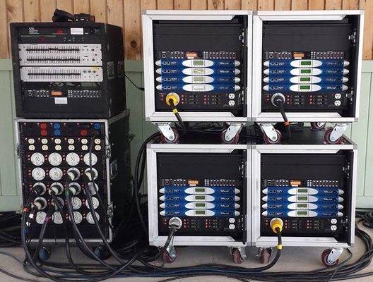 Powersoft Amplifier Racks for Event Mains. Power distribution with breakout.