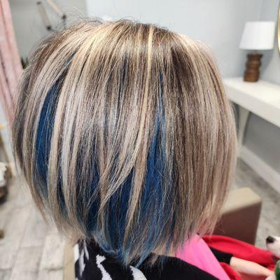 Blue and platinum blonde bob.