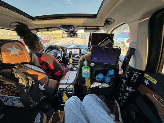 Inside of the car I was picked up in.