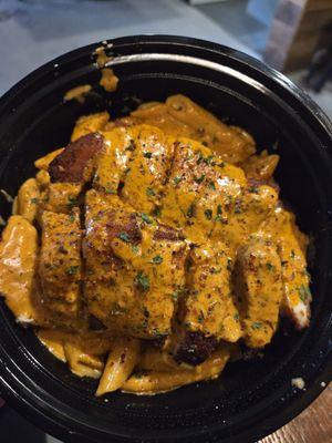 little fellas cajun pasta with crispy chicken cutlet