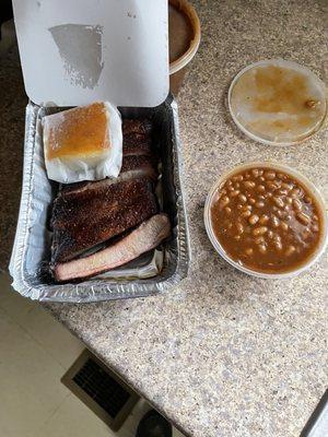 1 Meat Combo Platter with Smoked Beans and cornbread