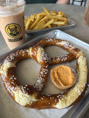 King Pretzel with Chipotle Aioli and side of Fries