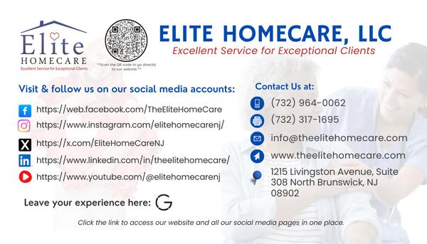 Stay connected with Elite HomeCare! Follow us on social media to get updates, helpful health tips, career opportunities, and more.