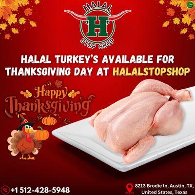 Halal Turkey Available for Thanksgiving!!
8213 Brodie Ln, Austin, TX, USA
+1 512-428-5948