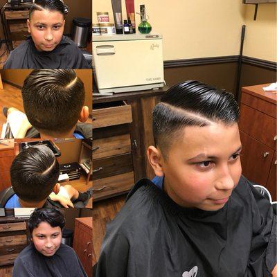 Traditional combover with a hard-part. styled with Layrite Super Hold Palmade.