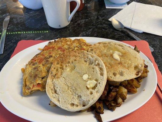 House special omelette with English Muffin and home fries
