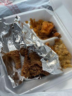 It's yams Mac n fried chicken