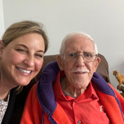 A satisfied client in his new location with Linda Cale, Senior Care Advisor