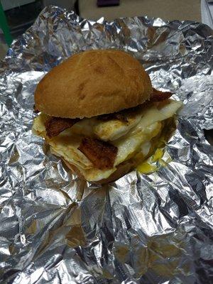 Bacon, egg and cheese on a hard roll