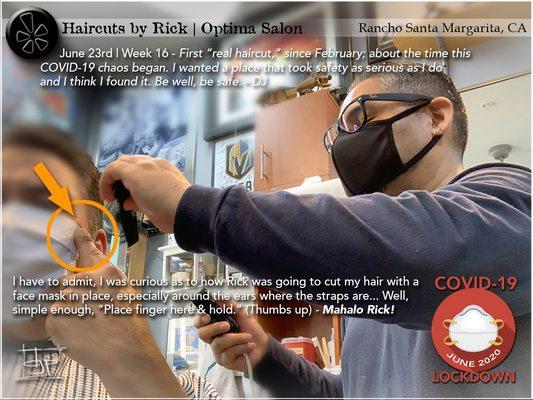 Self trimming & wearing a hat even has its limits; time to see a professional. Safety protocols in place & doing it proper. - Thanks Rick!