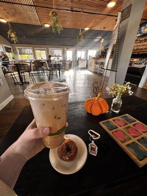 Large Campfire Latte & Apple Spice Doughnut