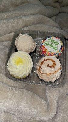 Cookie Dough, Happy Birthday Confetti, Lemon and Salted Caramel Cupcakes.