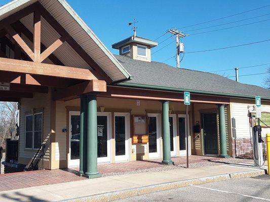Welcome Center. Harbor Master's door is on the left.