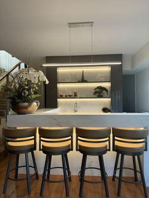 Cabinets above the back bar