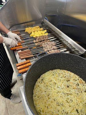full row of Chopan grilled kabobs