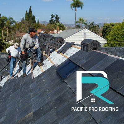 Tile Replacement - Flat Concrete Charcoal on high pitch roof