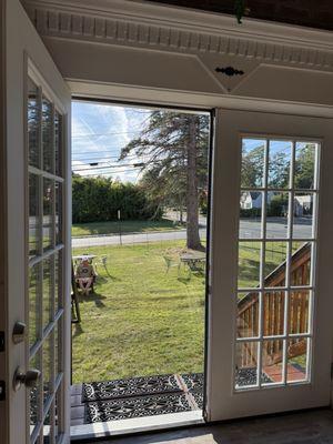 Outdoor seating. Fenced in and dog friendly