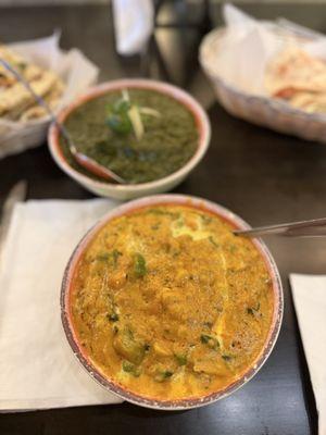 Veg Korma and lamb sagg