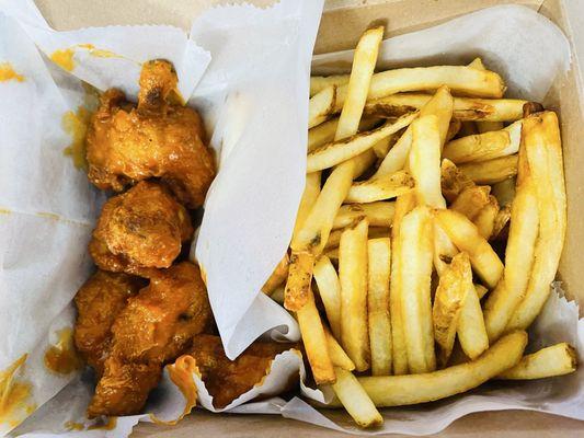 Combo: Five wings and small fries. Wings were super juicy and fresh.