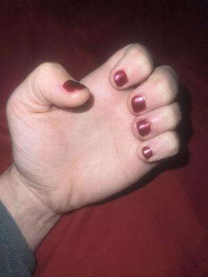 She didn't maintain to the cuticle and she also cut up three of my cuticles making them bleed.