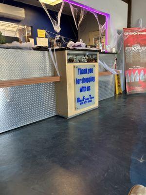 The lobby is decorated for Halloween. Cute! Also there's a Keurig coffee station for customers