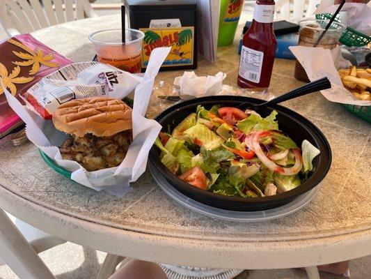 Crab cake and garden salad