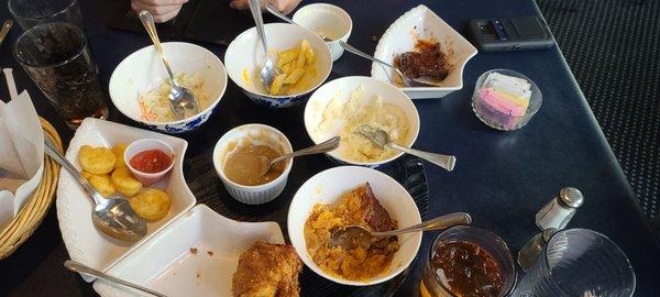 Lazy Susan with what was left from 2 folks. Plenty of food with left overs for my husband's second dinner and midnight snack.