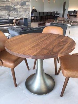 Walnut tables in common area at Triangle Plaza office complex.