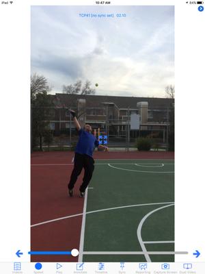 Roy is getting his leg drive into the serve.