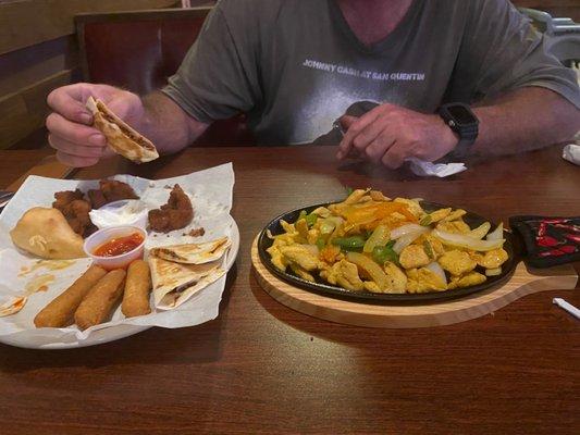 Sampler platter and fajitas