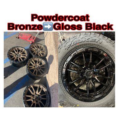 Powdercoating bronze to glossy black