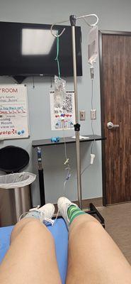 They hooked me up to an IV so that I could get pain medicine into my body faster than a pill.