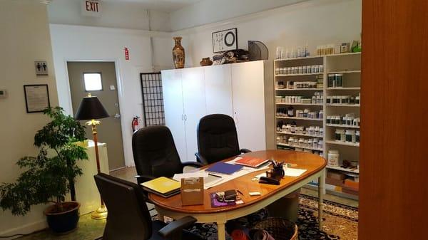 Back office and herbal / nutritional supplements area.