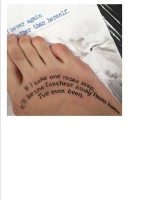 Quote on my foot by Tim!