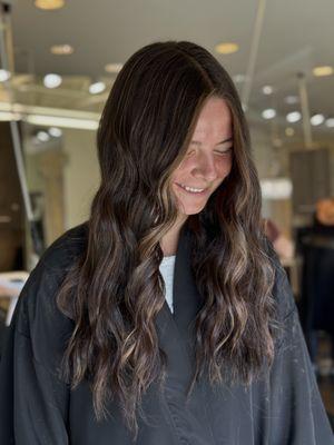 Dimensional brunette with a subtle money piece