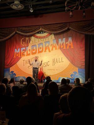 Michael Prince, owner, writer, actor. A man of many talents. He and his wife are the heart of the Gaslight.