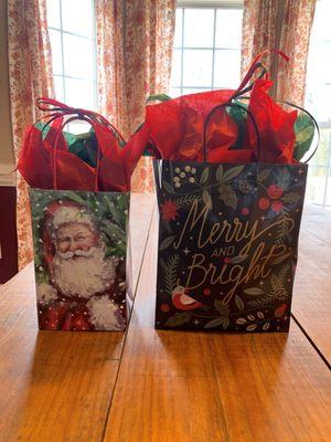 Two last minute gifts all packed up nicely in free gift bags!