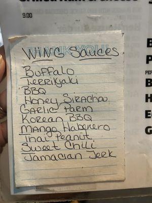Wing sauce flavors