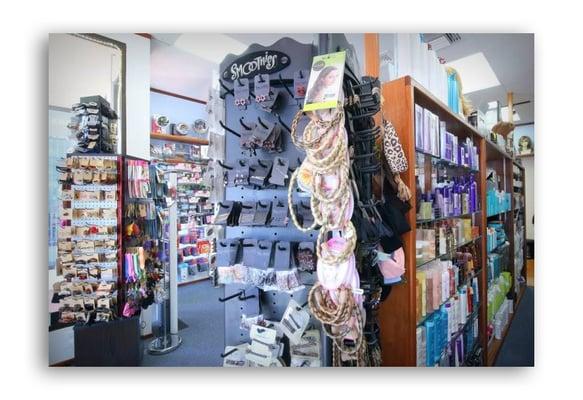 Large selection of electrical appliances and Italian & French hairclips.