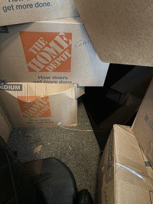 Broken boxes, BROKEN couch, crushed TV