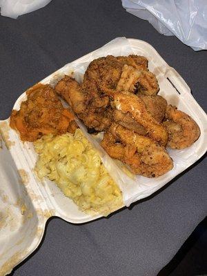 3 meat combo with candied yams and Mac and cheese.