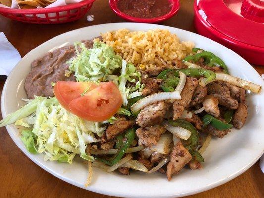 Chicken fajita plate 5.99 with a tea No tea take off .75 cents