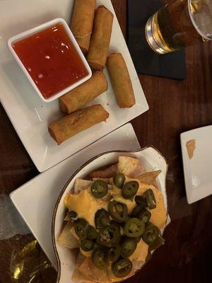 Nachos and spring rolls