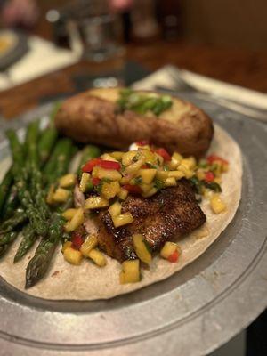 Mahi-mahi with Mango salsa and twice baked potato