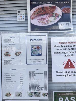 Menu from the front of store