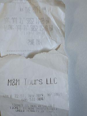M&M Tours LLC receipt