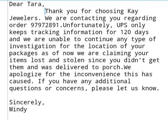 Even kays investions says they claim it lost and stolen but in credit card company eyes when i sent a copy they said i have to pay to items.